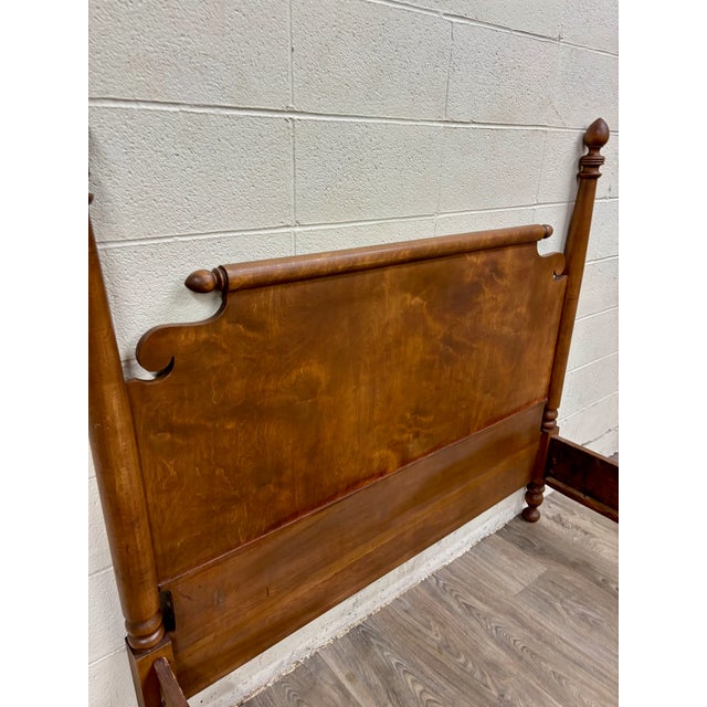 Wood Antique Full Size American Empire Style Burl Grain Four Poster Bed For Sale - Image 7 of 11