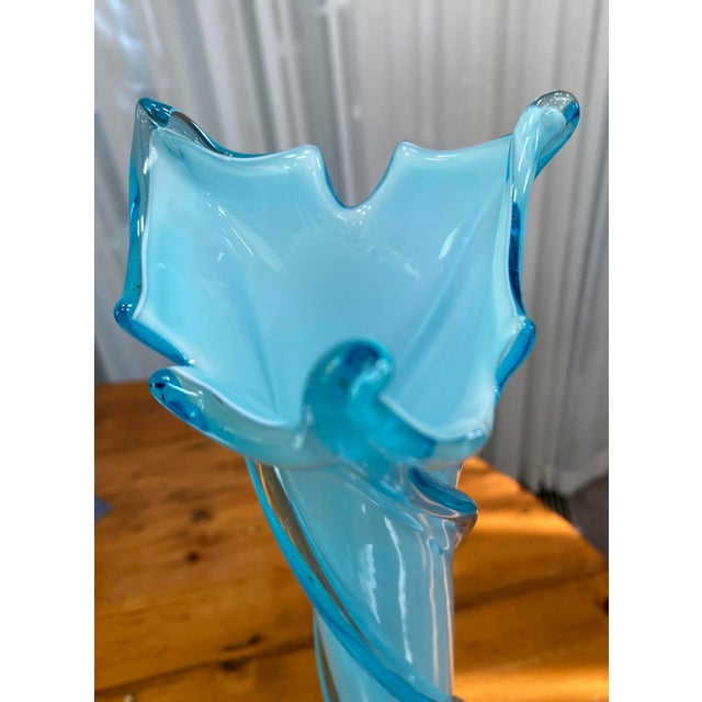 Mid-Century Modern Cristalleria Fratelli Betti (Empoli, Italy) Cased Glass 20-3/4" Vase, in Blue For Sale - Image 3 of 6