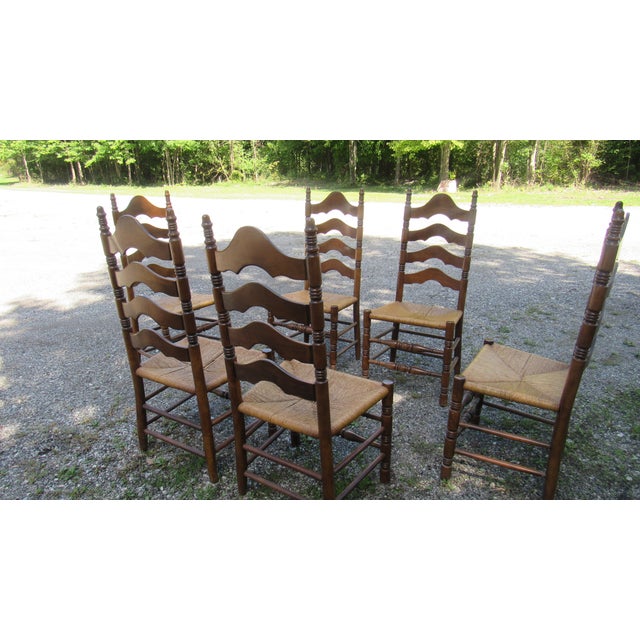 Item: Rush Dining Room Chairs Details: Great Designer Look Six Side Chairs Laddeback Design Great Carvings Rush Seats...