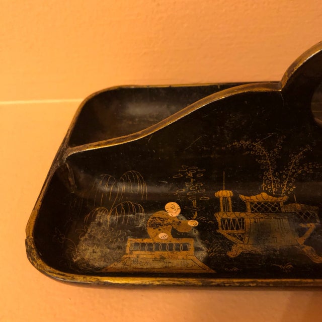 Mid 1800 Chinoiserie Papier-Mâché Double Pen Tray For Sale - Image 4 of 7