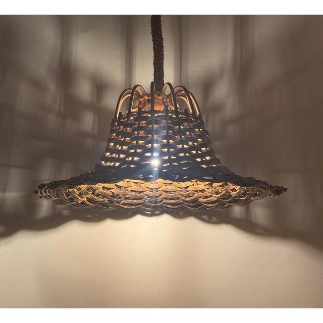 Vintage Hand-Woven Rattan and Bamboo Pendant Lamp, 1970s For Sale - Image 4 of 12