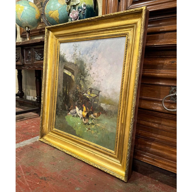Full of rustic charm and pastoral character, this antique oil on canvas painting captures a peaceful scene of everyday...