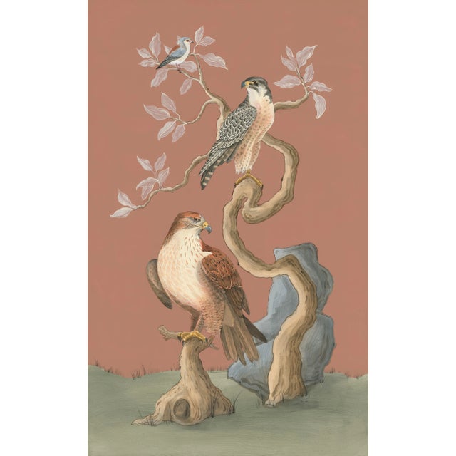 "The Powers That Three" Falcon Hawk Chinoiserie Painting For Sale
