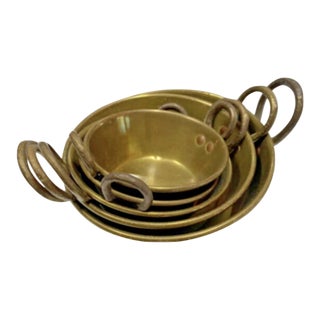 Early 21st Century French Copper Nesting Bowls Round Bottom Rolled Edge With Handles- Set of 5 For Sale