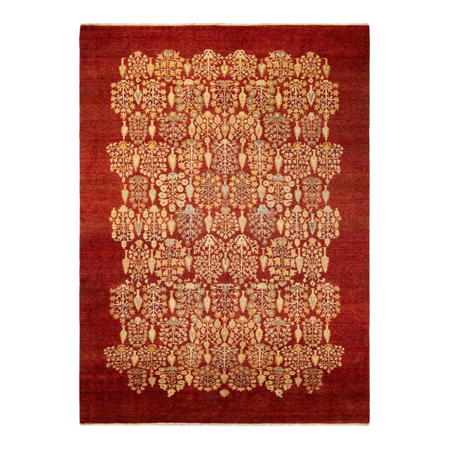 Eclectic, One-of-a-Kind Hand-Knotted Area Rug - Orange, 8' 10" x 12' 2" For Sale