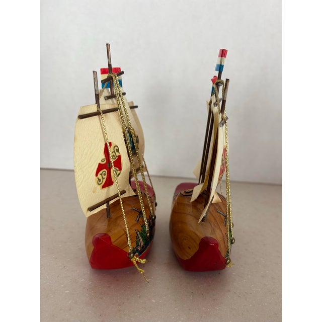 Paper Pair of Vintage Dutch Hand-Painted Sailboats With Heraldic Sails, Mid-Century Nautical Decor For Sale - Image 7 of 11
