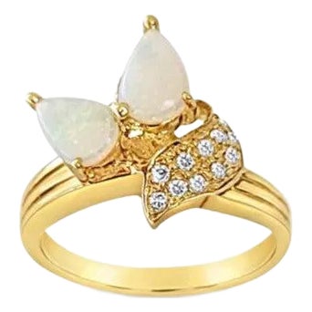Pear Shaped Opal Diamond Ring, Size 6.5 For Sale