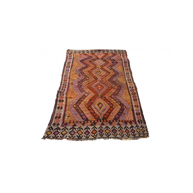 Mid-Century Modern Decorative Vintage Turkish Kars Kilim Rug - 4`9″ X 9`4″ For Sale - Image 3 of 6