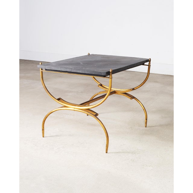 Italian Neoclassical Style Curule Brass Slate Cocktail Table For Sale - Image 16 of 18