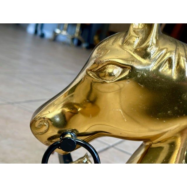 Pair of Brass and Iron Horse Equestrian Andirons For Sale In Palm Springs - Image 6 of 18