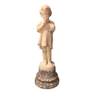 Antique Victorian Marble & Alabaster Carved Figural Statue Sculpture Praying Boy For Sale