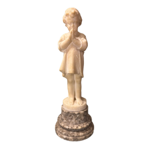 Antique Victorian Marble & Alabaster Carved Figural Statue Sculpture Praying Boy