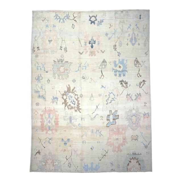 21st Century Turkish Oushak 11X15 Ivory, Brown & Slate Blue Handmade Area Rug #1144196 For Sale