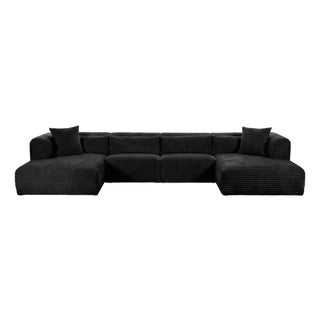 Tarra 4-Piece Fluffy Oversized Black Corduroy Modular U Sectional For Sale