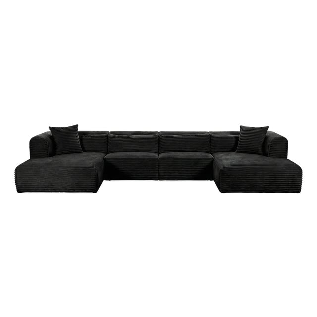 Tarra 4-Piece Fluffy Oversized Black Corduroy Modular U Sectional For Sale
