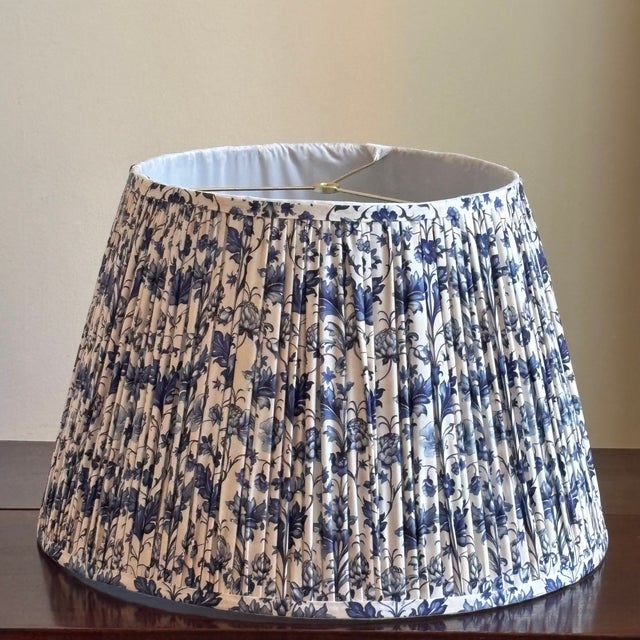 Vintage Blue and White Jacobean Style Floral Pleated Lampshade For Sale - Image 17 of 17