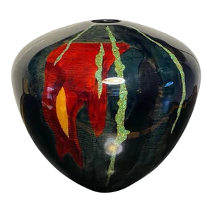 Robert Cherry Signed Inlaid Natural Turquoise Hand Turned Wooden Vessel