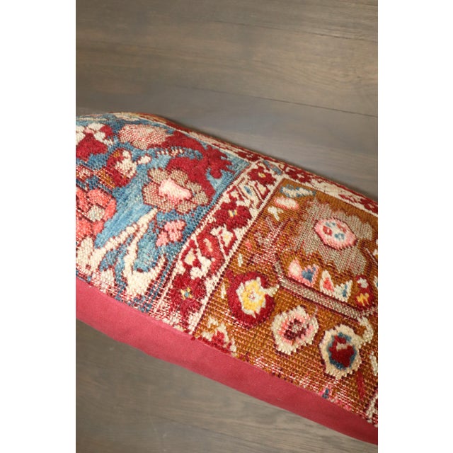 Mid-Century Modern Early 20th Century Zabihi Collection Cherry Red Turkish Rug Small Pillow - 1' x 1'4" For Sale - Image 3 of 4