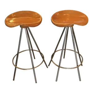 Pepe Cortes Wood and Metal Bar Stools for Knoll a Pair
