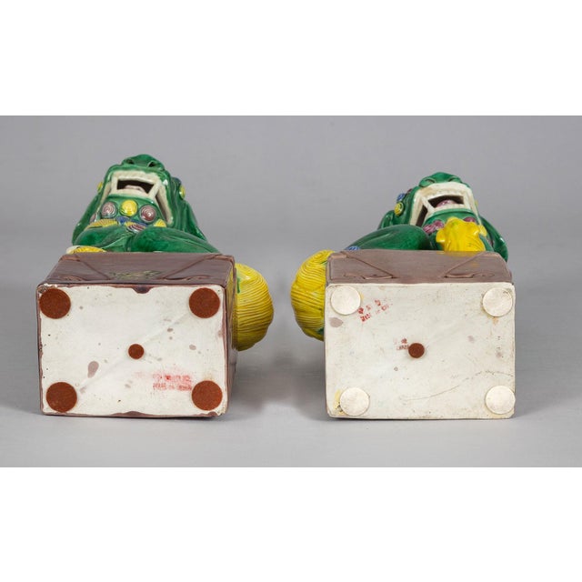 Pair of 1920s Chinese Porcelain Foo Dogs For Sale - Image 9 of 9