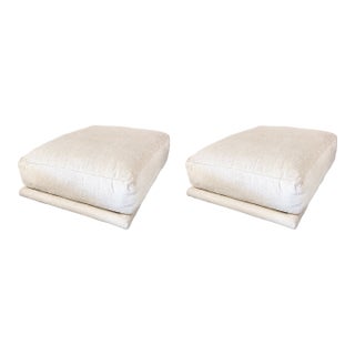 Pair of Montauk "Jill" Ottomans in Cream Off-White Velvet For Sale