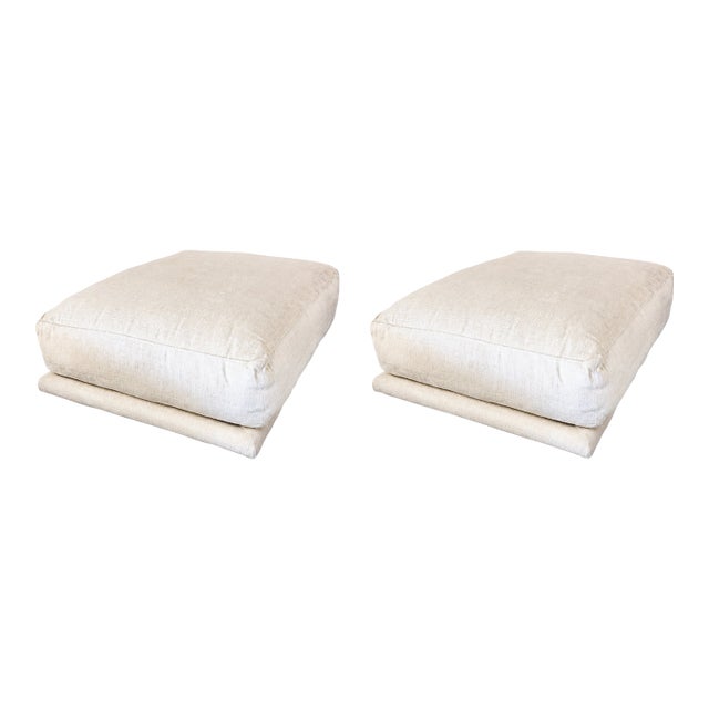 Pair of Montauk "Jill" Ottomans in Cream Off-White Velvet For Sale