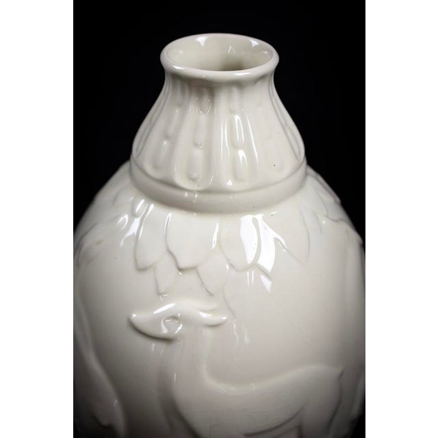 Art Deco White Glazed Earthenware Vase with Relief Decor by Fantaisie de Charles Catteau for Boch Frères La Louvière Keramis, 1920s For Sale - Image 3 of 13
