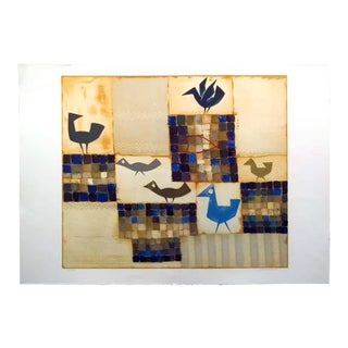 1980s Jean Oosterlynck "Pattern With Fish" Original Signed Unframed Lithograph For Sale