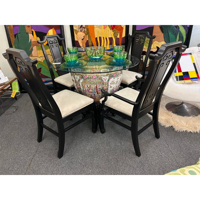 Huge Chinese fishbowl with Ming style stand. Koi fish motif inside bowl. Classic chinoiserie…timeless style! The four...