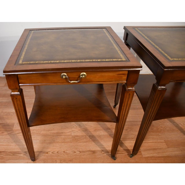 1930s Regency Style Mahogany & Leather Top Pair of Side Tables / End Tables For Sale - Image 6 of 16
