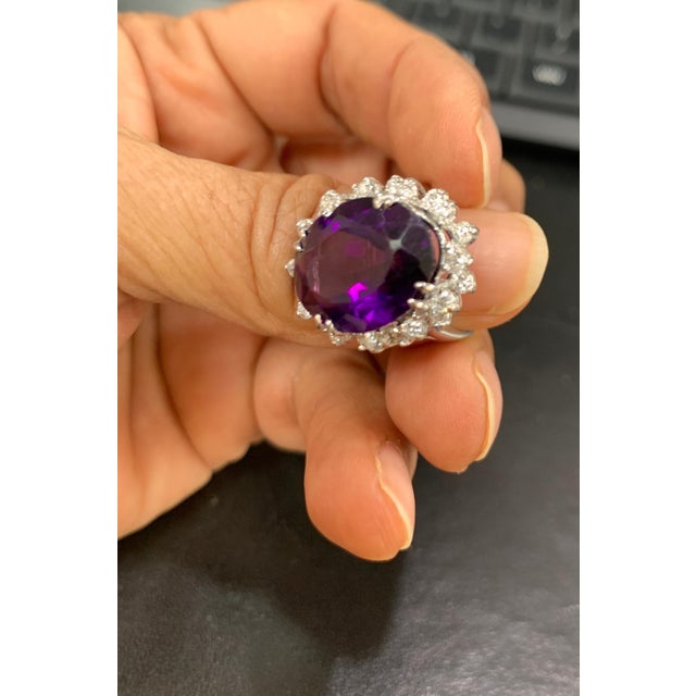 12.5 Carat Amethyst and Diamond Cocktail Ring in 14 Karat White Gold 1970s For Sale - Image 4 of 18