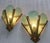 Art Deco Pair of Vintage Art Deco Nouveau Brass Green Cut Glass Fixture Slip Shade Wall Sconces For Sale - Image 3 of 4