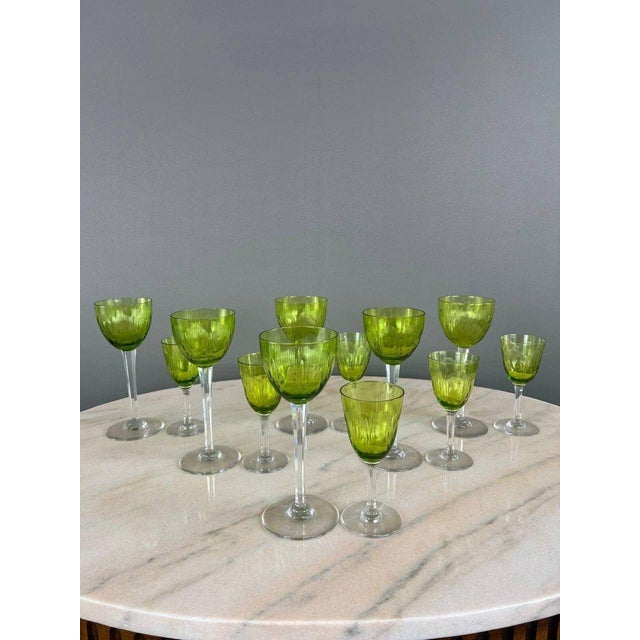 Antique Baccarat Green Crystal Glassware Set, Set of 12 For Sale - Image 9 of 11