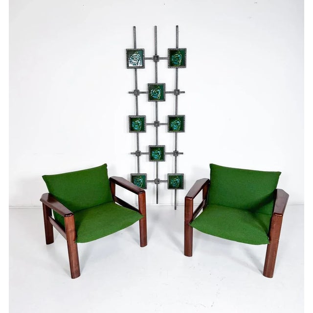 Set of Mid-Century Modern Armchairs in Green Fabric and Wood, Italy, 1960s For Sale - Image 4 of 8
