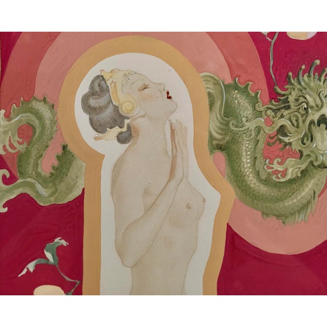 1920s Glenn Crawford Sheffer- Nude Nymph W/ Dragon-Original 1920s Art Deco Painting For Sale - Image 5 of 12