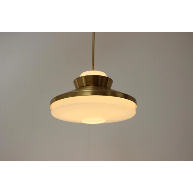 Metal Mid-Century Brass and Glass Pendant by Valasske Mezirici, 1970s For Sale - Image 7 of 9