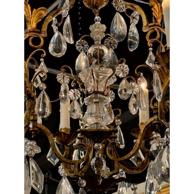Vintage French Bagues Tole and Crystal Chandelier For Sale - Image 4 of 9
