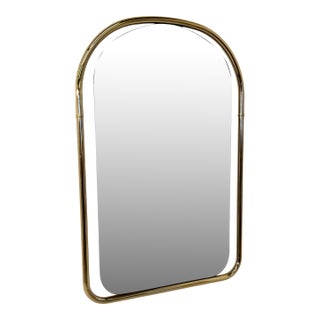 Round Top Vintage Wall Mirror With Brass Frame 1960s For Sale