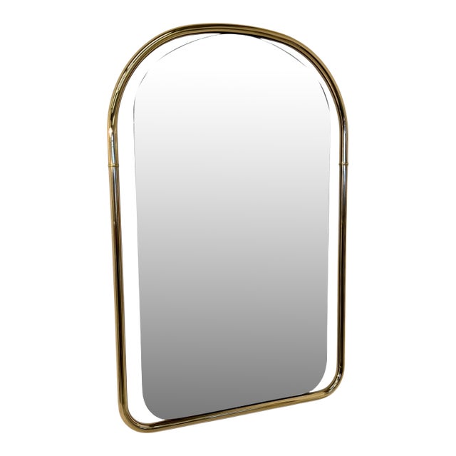 Round Top Vintage Wall Mirror With Brass Frame 1960s For Sale