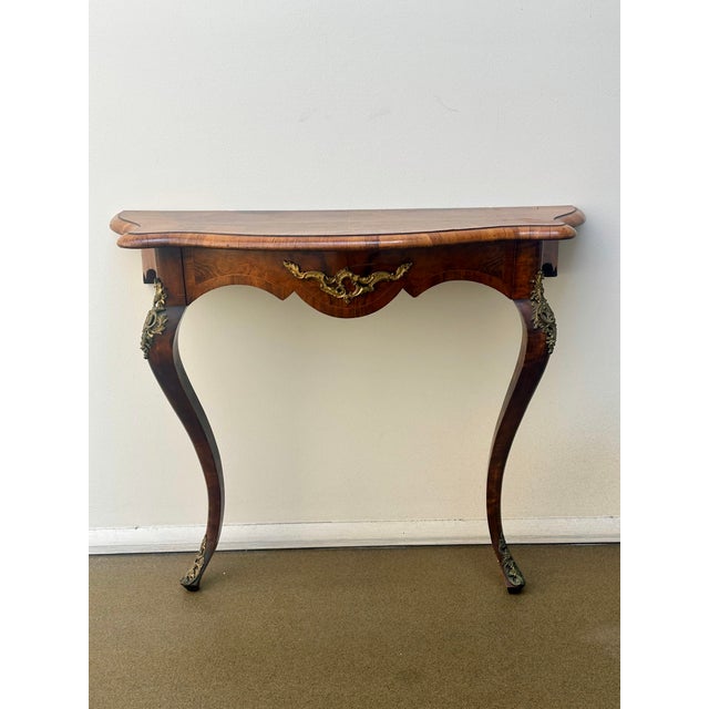 Late 19th Century Very Fine Louis XV Burl Walnut Narrow Wall Console /Table , Circa 1880. For Sale - Image 5 of 10