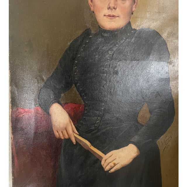 Portraiture 1890s Antique French Woman Portrait Oil Painting on Canvas For Sale - Image 3 of 8