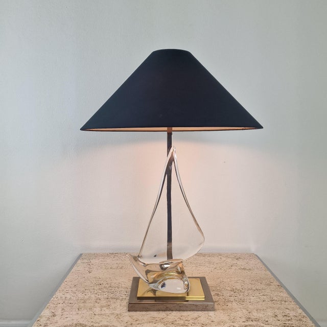 Mid-Century Modern Vintage Hollywood Regency Glass Sailboat Table Lamp, Italy, 1970s For Sale - Image 3 of 18