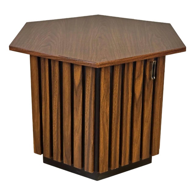 Mid-Century Hexagonal Walnut & Black Laminated Cocktail Table For Sale