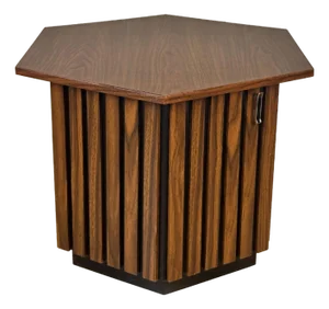 Mid-Century Hexagonal Walnut & Black Laminated Cocktail Table