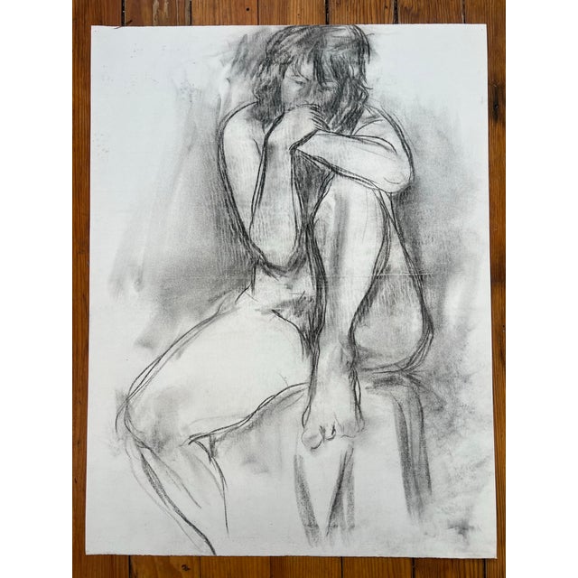 Barbara Beck Figurative Nude Charcoal Sketch on Paper 1970s For Sale - Image 4 of 4