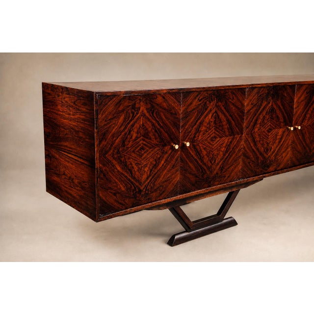 Brown Monumental Brazilian Rosewood Credenza With Geometric Veneer Work by Móveis Teperman, 1950s For Sale - Image 8 of 18
