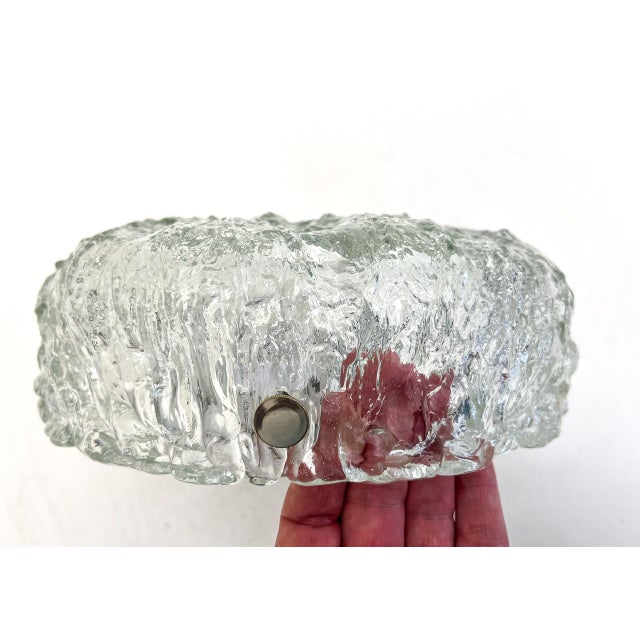 1960s Textured Ice Glass Flush Mount Ceiling Lamp from Kaiser Leuchten, 1960s For Sale - Image 5 of 14