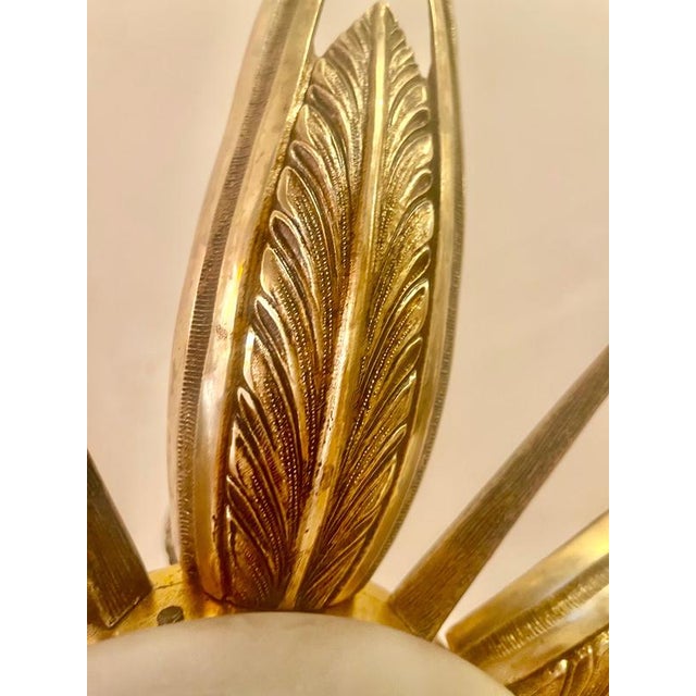 Gold Art Deco French Chandelier with Gilt Bronze and Glass Starburst Sunburst, 1935 For Sale - Image 8 of 11