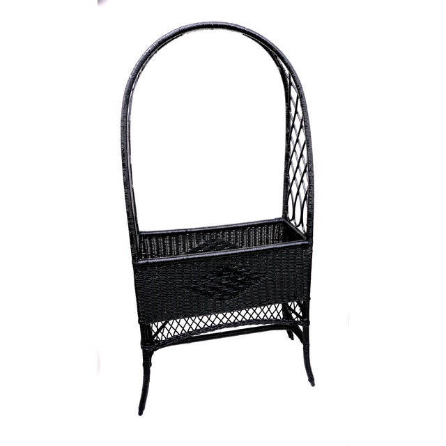 Black Lacquered Wicker Plant Stand Arched Trellis Fernery Box Chairish