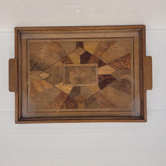 Art Deco Tray Marquetry and Glass, France, 1950s For Sale - Image 4 of 16